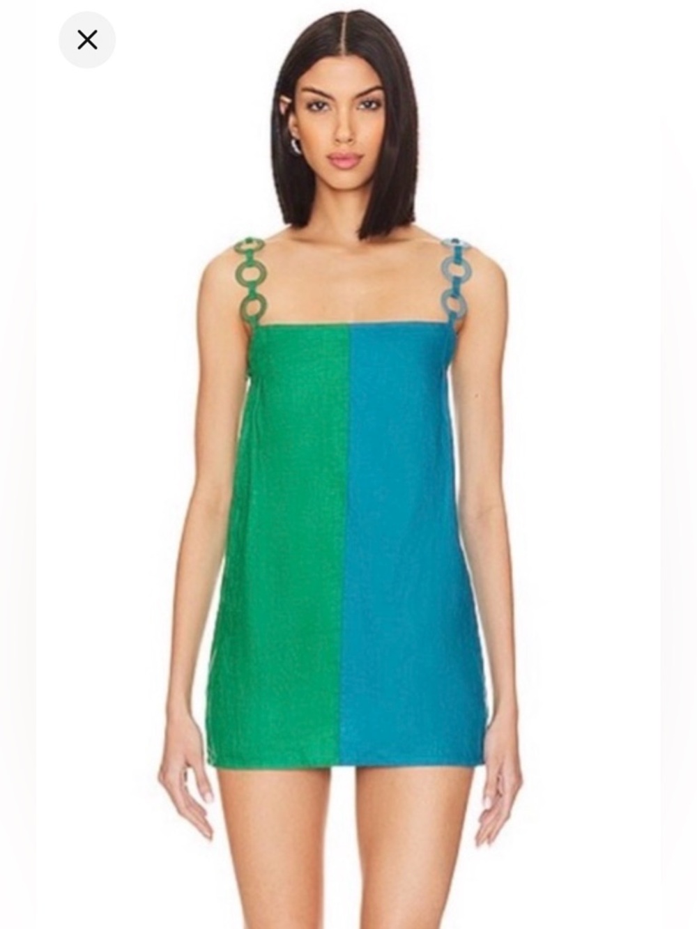 Saudade de Voce- Blue Emerald Mini Dress with Ring-Strap Detail